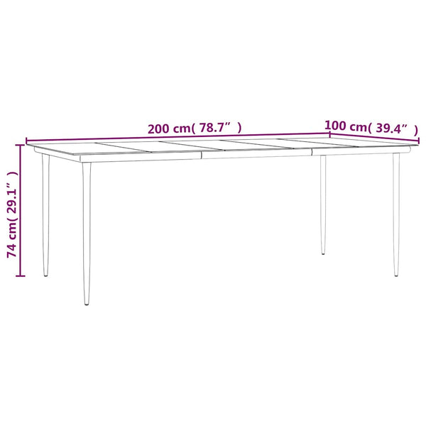 Puutarharuokapöytä musta 200x100x74 cm teräs ja karkaistu lasi