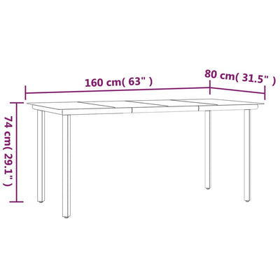 Puutarharuokapöytä musta 160x80x74cm teräs ja karkaistu lasi