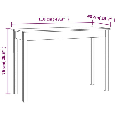 Konsolipöytä valkoinen 110x40x75 cm täysi mänty