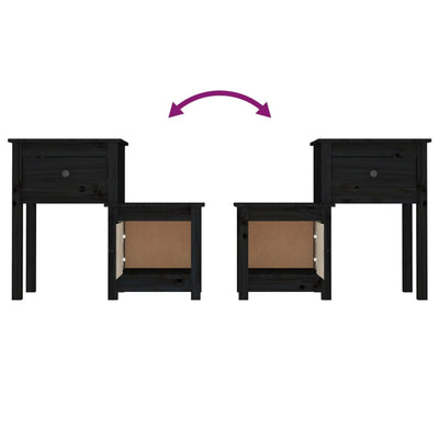 Yöpöydät 2 kpl musta 79,5x38x65,5 cm täysi mänty
