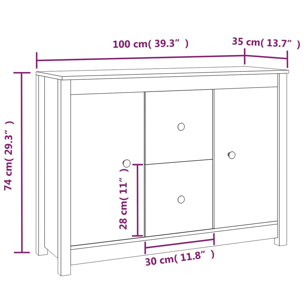 Valkoinen senkki Vie 100x35x74cm (mänty)
