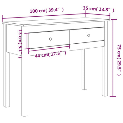 Konsolipöytä hunajanruskea 100x35x75 cm täysi mänty
