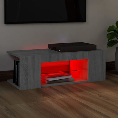 TV-taso LED-valoilla harmaa Sonoma 90x39x30 cm