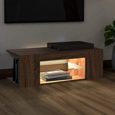 TV-taso LED-valoilla ruskea tammi 90x39x30 cm
