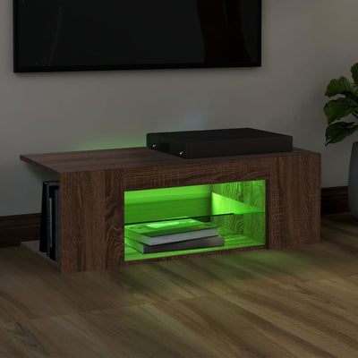 TV-taso LED-valoilla ruskea tammi 90x39x30 cm