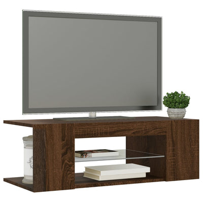 TV-taso LED-valoilla ruskea tammi 90x39x30 cm