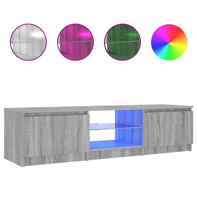 Harmaa tv-taso led-valoilla Dondos 140x40x35,5cm