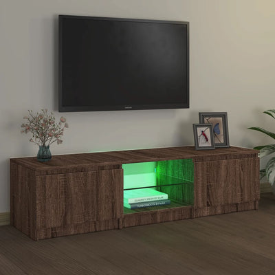 TV-taso LED-valoilla ruskea tammi 140x40x35,5 cm