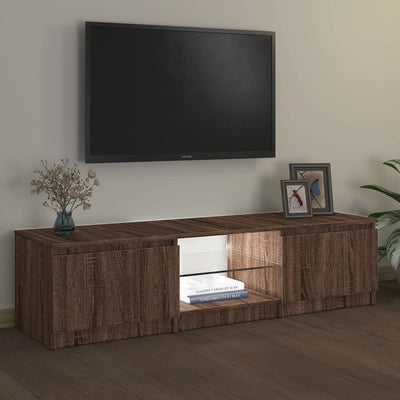 TV-taso LED-valoilla ruskea tammi 140x40x35,5 cm
