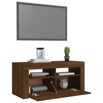 TV-taso LED-valoilla ruskea tammi 90x35x40 cm