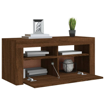 TV-taso LED-valoilla ruskea tammi 90x35x40 cm