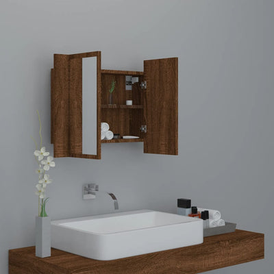 LED peilikaappi ruskea tammi 60x12x45 cm tekninen puu