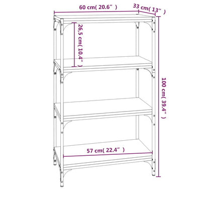 Kirjahylly musta 60x33x100 cm tekninen puu ja teräs
