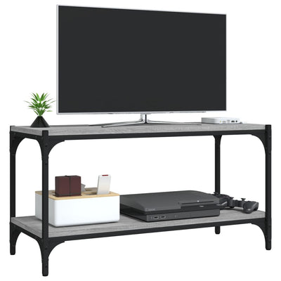 TV-taso harmaa Sonoma 80x33x41 cm tekninen puu ja teräs