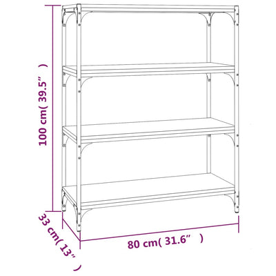 Kirjahylly musta 80x33x100 cm tekninen puu ja teräs