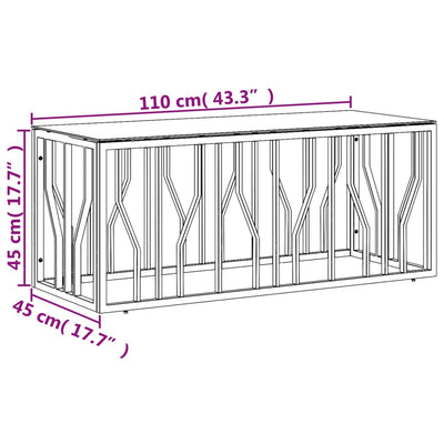 Sohvapöytä kulta 110x45x45 cm ruostumaton teräs ja lasi