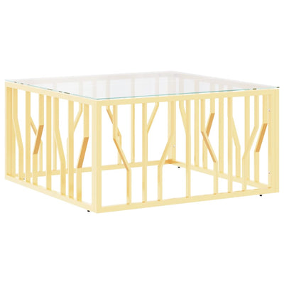 Sohvapöytä kulta 80x80x40 cm ruostumaton teräs ja lasi