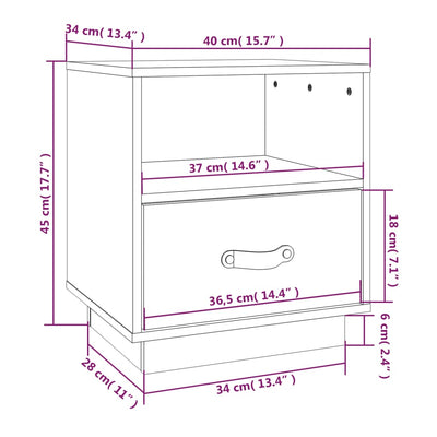 Yöpöydät 2 kpl musta 40x34x45 cm täysi mänty