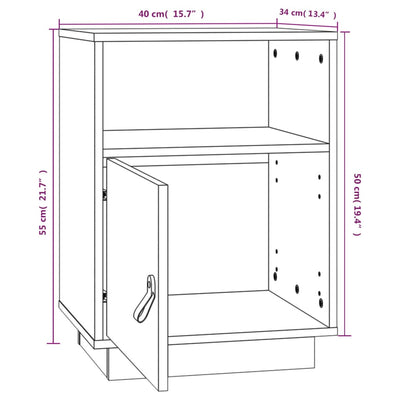 Yöpöydät 2 kpl harmaa 40x34x55 cm täysi mänty