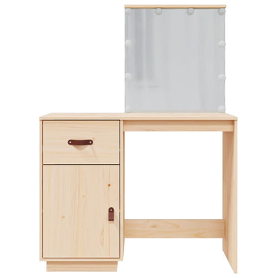 Pukeutumispöytä LED-valoilla 95x50x133,5 cm täysi mänty