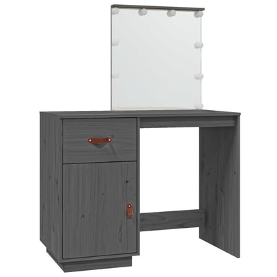 Pukeutumispöytä LED-valoilla harmaa 95x50x133,5 cm täysi mänty
