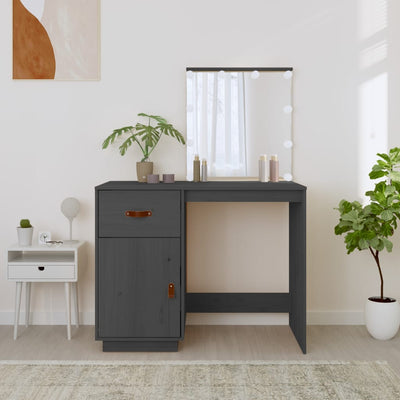 Pukeutumispöytä LED-valoilla harmaa 95x50x133,5 cm täysi mänty