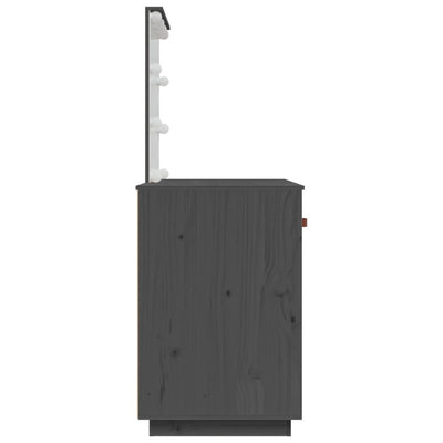 Pukeutumispöytä LED-valoilla harmaa 95x50x133,5 cm täysi mänty