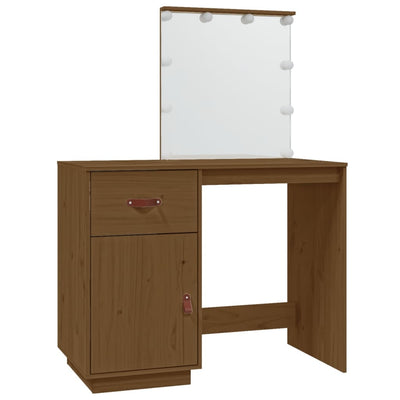 Pukeutumispöytä LED-valoilla ruskea 95x50x133,5 cm täysi mänty