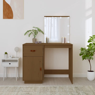 Pukeutumispöytä LED-valoilla ruskea 95x50x133,5 cm täysi mänty