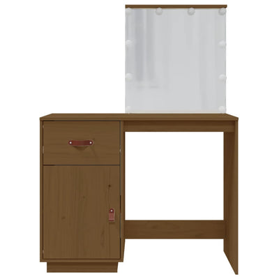 Pukeutumispöytä LED-valoilla ruskea 95x50x133,5 cm täysi mänty