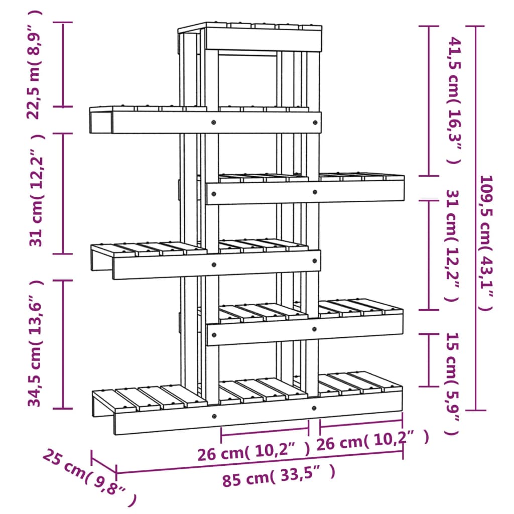 Musta kasviteline Bei 85x25x109,5cm (mänty)