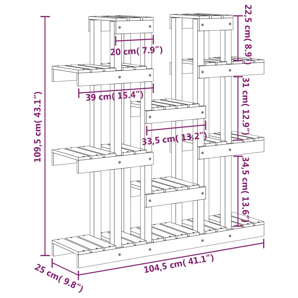 Valkoinen kasviteline Bei 104,5x25x109,5cm (mänty)