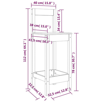Baarituolit 2 kpl harmaa 40x41,5x112 cm täysi mänty