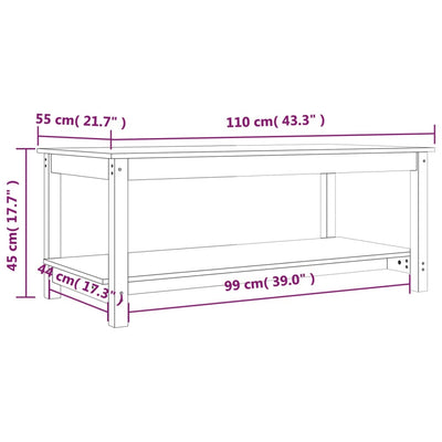 Sohvapöytä valkoinen 110x55x45 cm täysi mänty