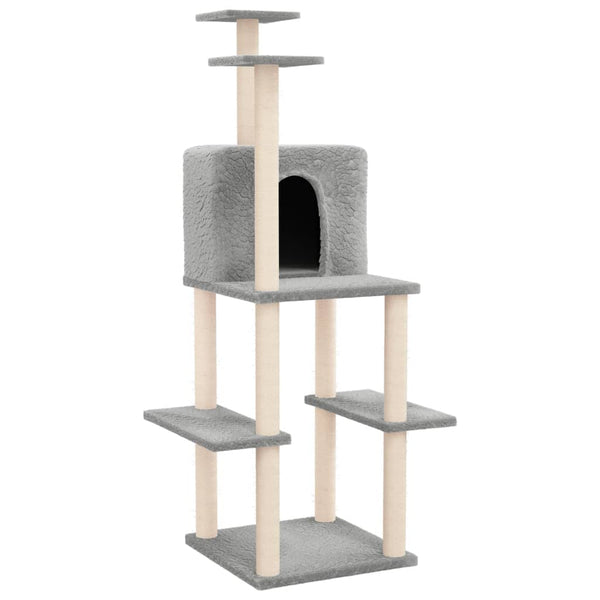 Harmaa kiipeilypuu kissoille Mirabell 144,5cm sisal-raapimispylväillä