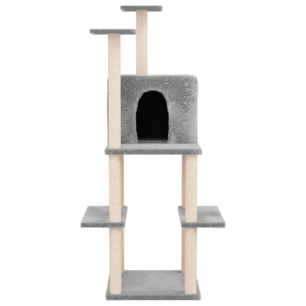 Harmaa kiipeilypuu kissoille Mirabell 144,5cm sisal-raapimispylväillä