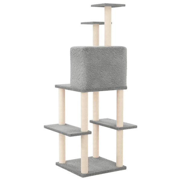 Harmaa kiipeilypuu kissoille Mirabell 144,5cm sisal-raapimispylväillä