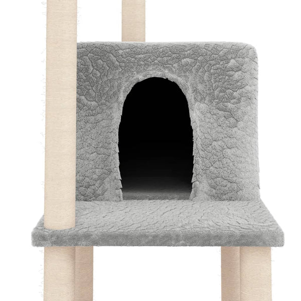 Harmaa kiipeilypuu kissoille Mirabell 144,5cm sisal-raapimispylväillä