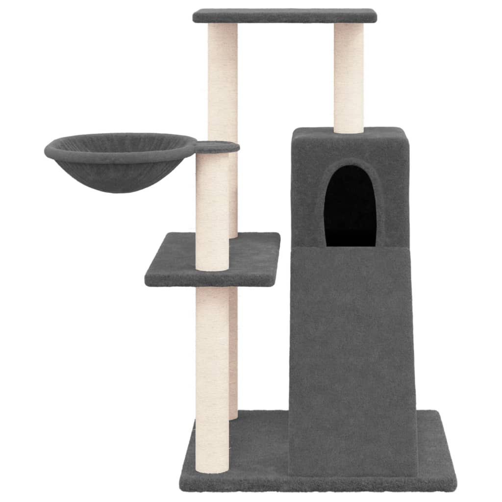 Tummanharmaa kissan kiipeilypuu sisal- raapimispylväillä Iozofina 82cm