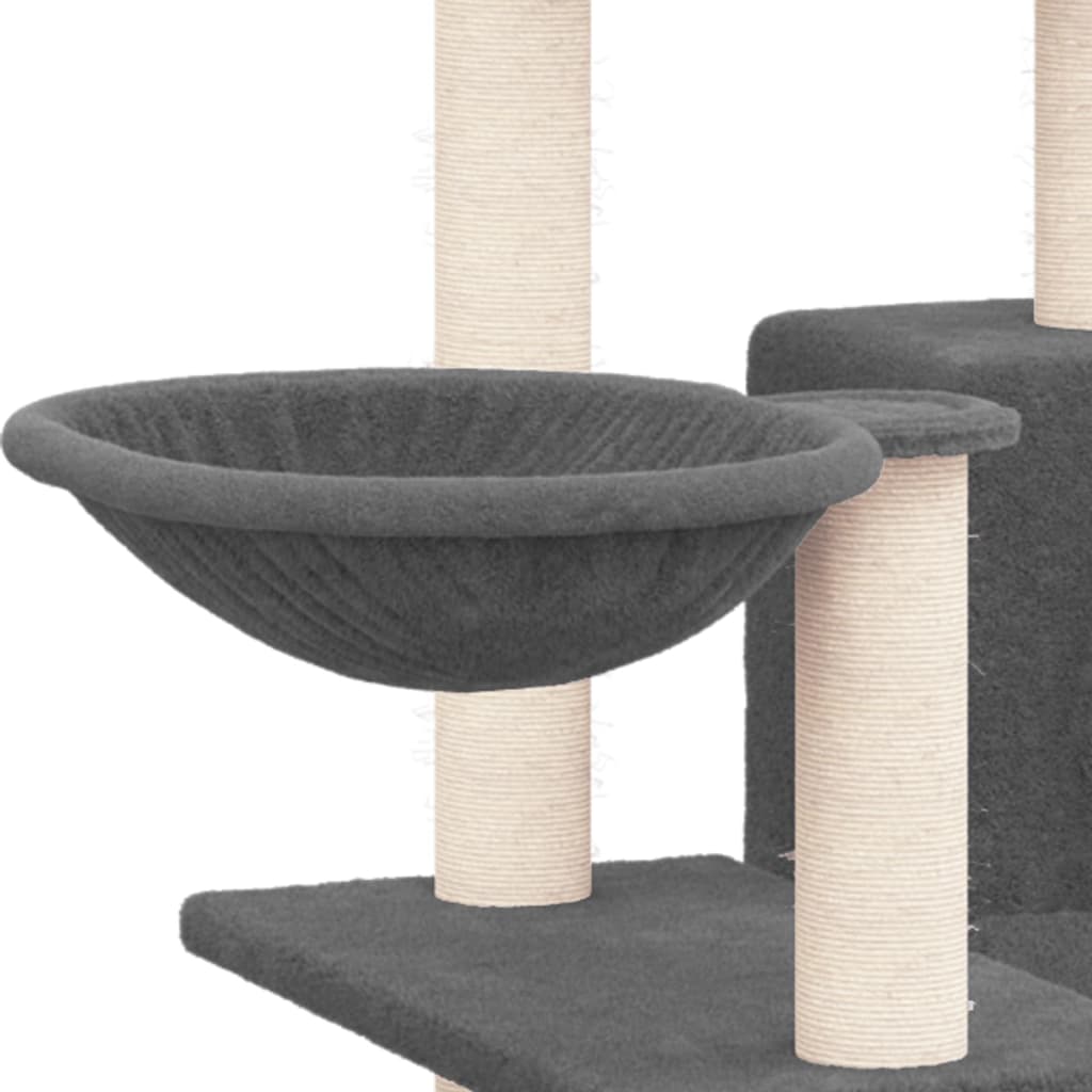 Tummanharmaa kissan kiipeilypuu sisal- raapimispylväillä Iozofina 82cm