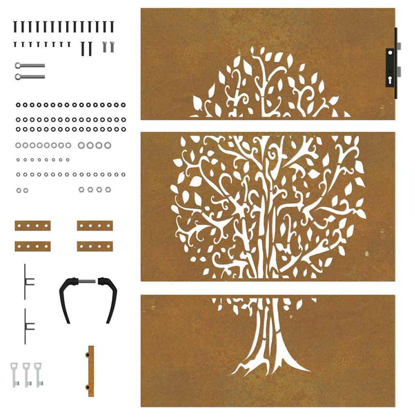 Puutarhaportti 85x125 cm Corten-teräs, puukuvio