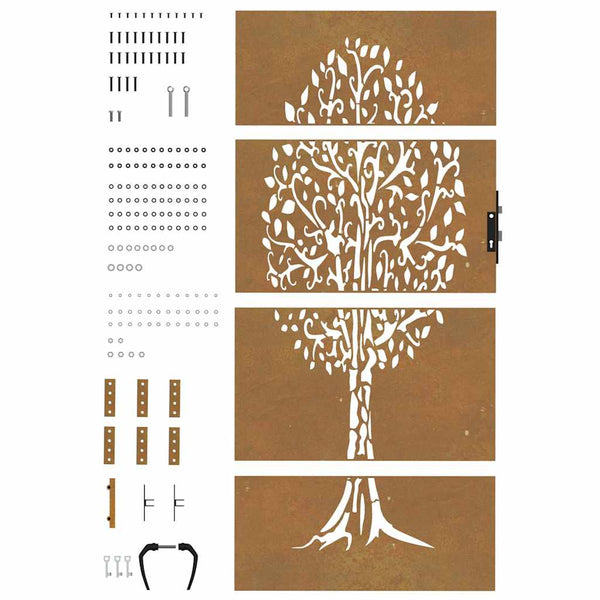 Puutarhaportti 85x175 cm Corten-teräs, puukuvio