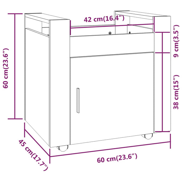 Betoninharmaa työpöytävaunu Chedraoui 60x45x60cm (puinen)