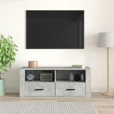 TV-taso betoninharmaa 100x35x40 cm tekninen puu