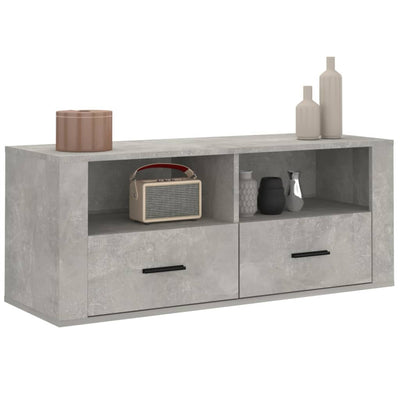 TV-taso betoninharmaa 100x35x40 cm tekninen puu