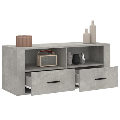 TV-taso betoninharmaa 100x35x40 cm tekninen puu