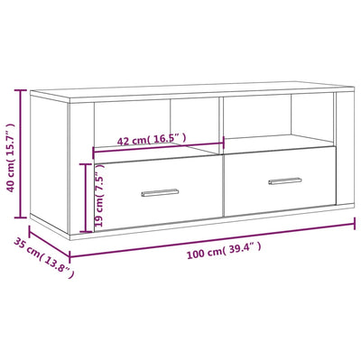 TV-taso betoninharmaa 100x35x40 cm tekninen puu