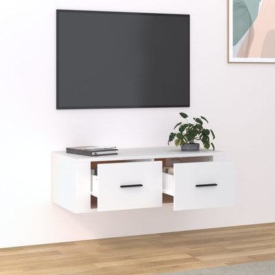 Seinäkiinnitettävä TV-taso valkoinen 80x36x25 cm tekninen puu