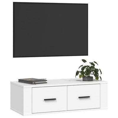 Seinäkiinnitettävä TV-taso valkoinen 80x36x25 cm tekninen puu
