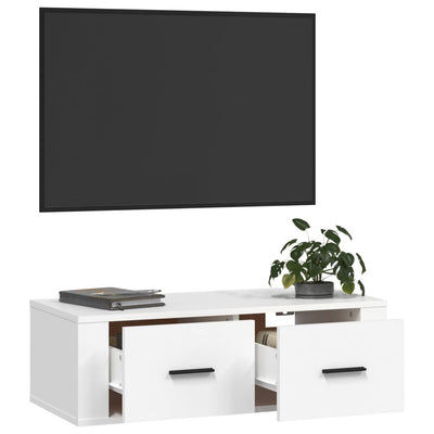 Seinäkiinnitettävä TV-taso valkoinen 80x36x25 cm tekninen puu